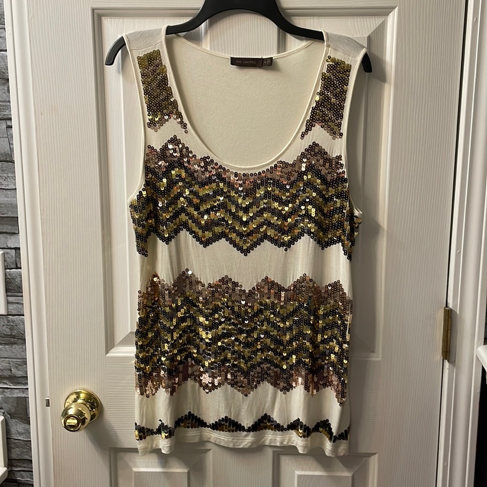 The Limited Gold Glitter Cream Top XL